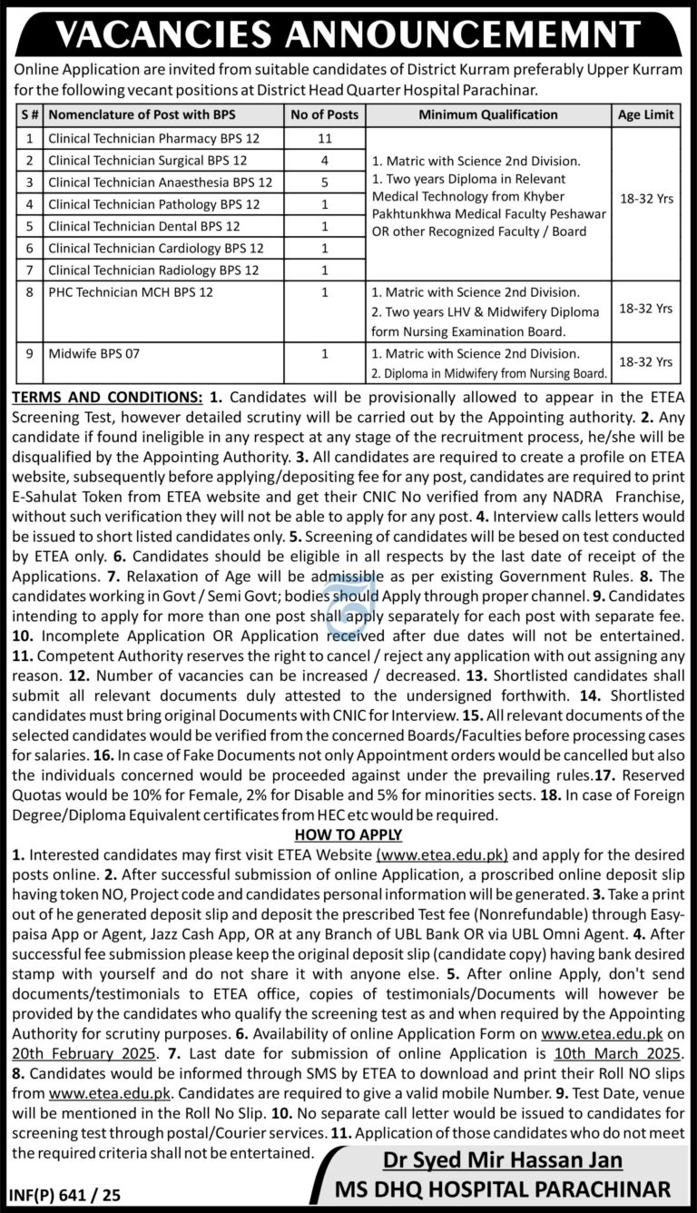 Parachinar DHQ Hospital Job Opportunities