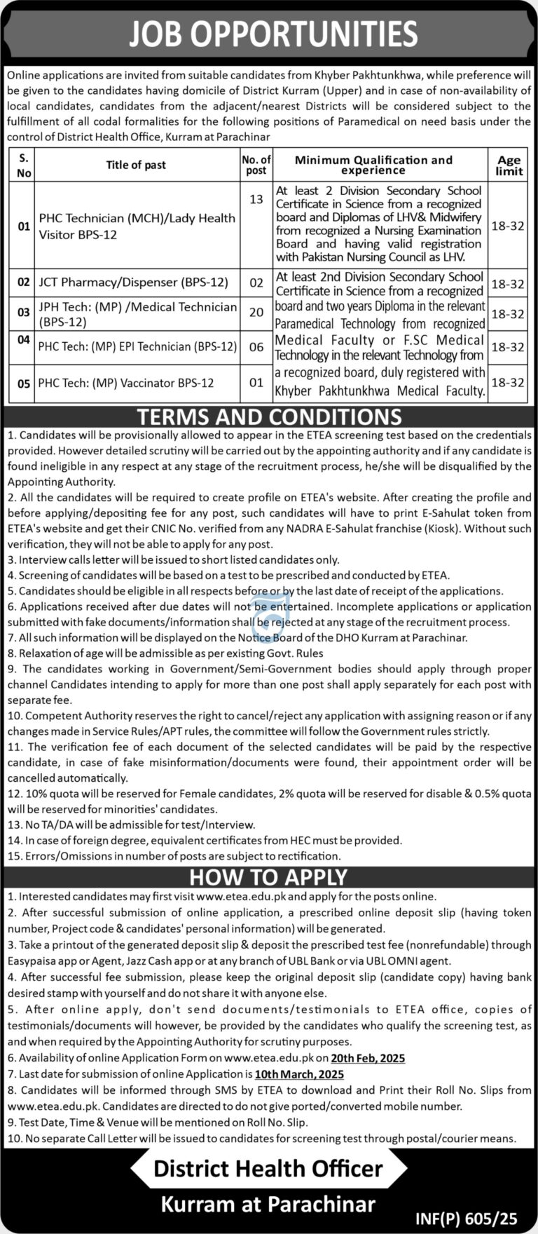 healthcare job opportunities in kurram kpk 2025