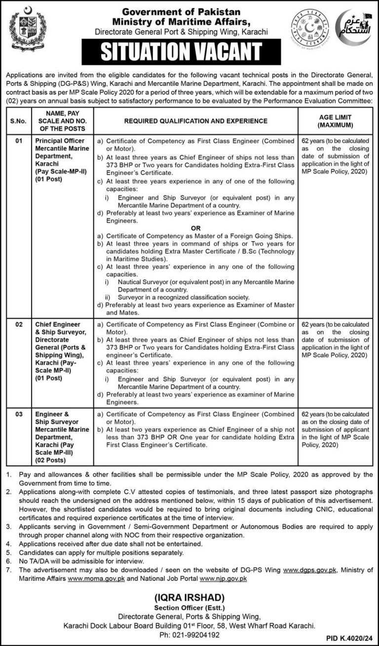 Exciting Technical Jobs in Pakistan’s Ministry of Maritime Affairs – Apply Now!