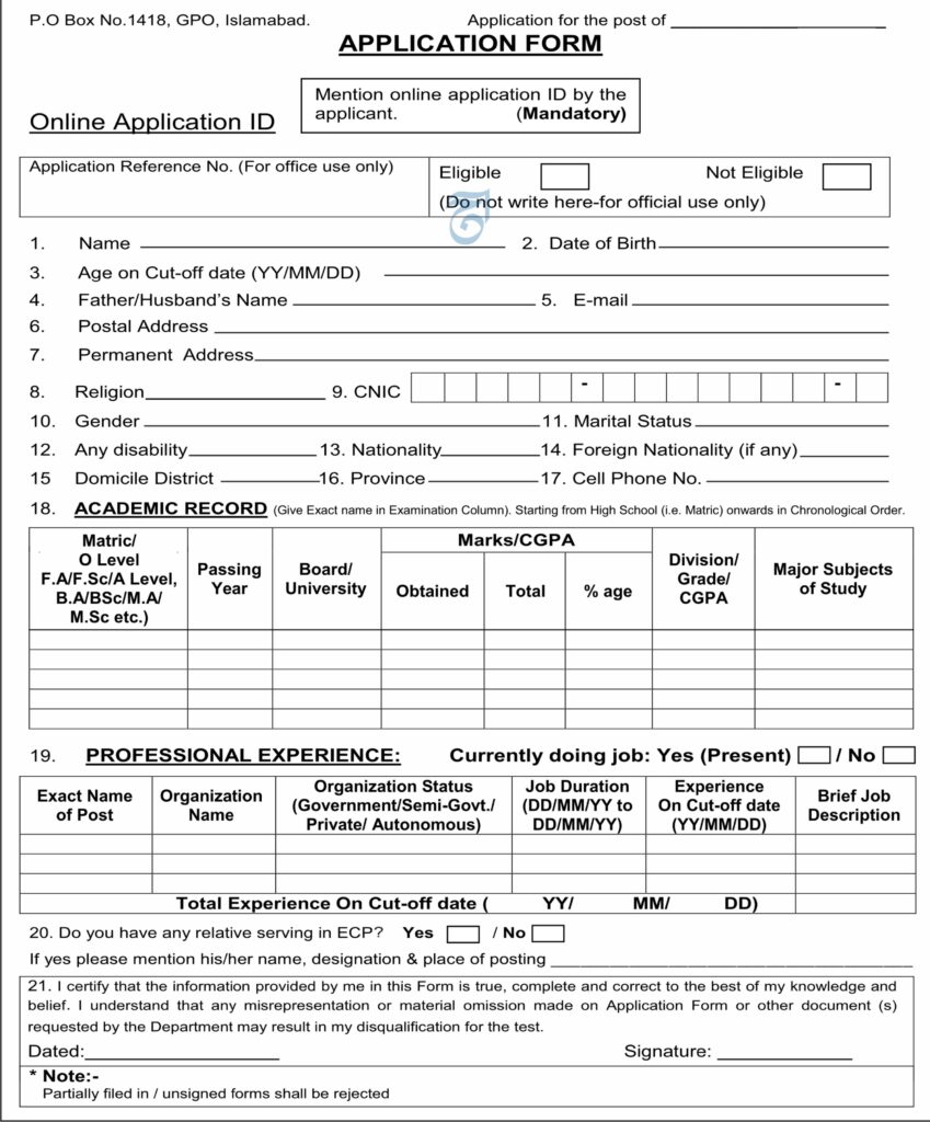 Application form ECP Jobs 2025