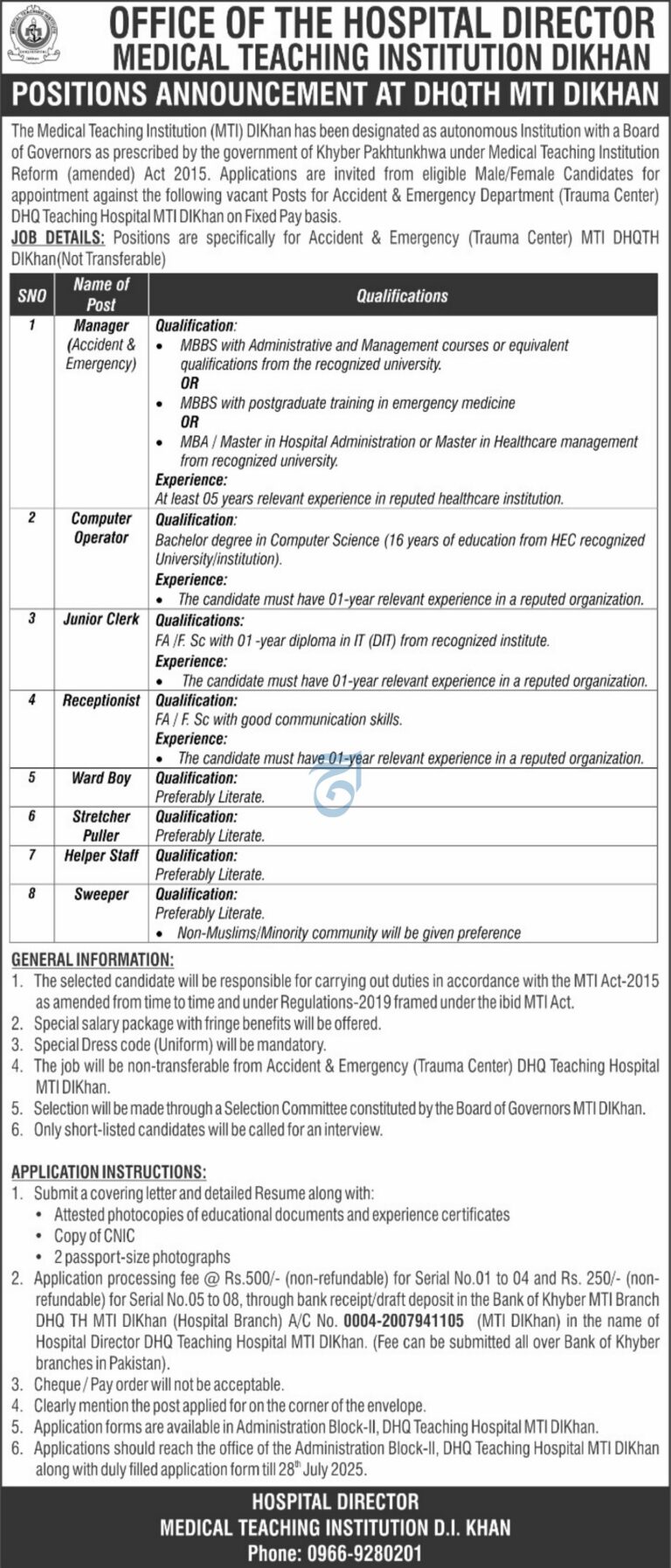 MTI DI Khan Jobs 2025 – Apply by 28th July 2025