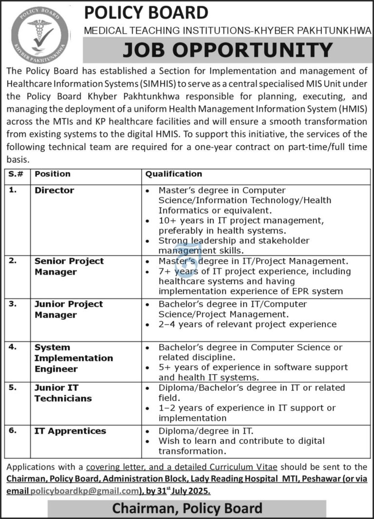 Healthcare IT Job with Policy Board, Khyber Pakhtunkhwa 2025 – Apply Now!
