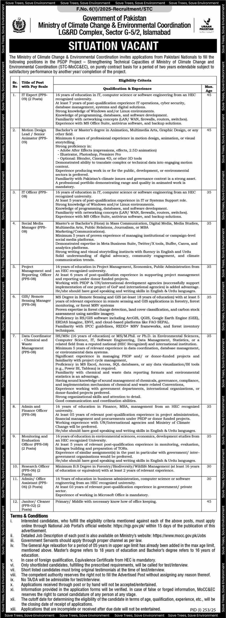 Ministry of Climate Change Jobs 2025 Announced