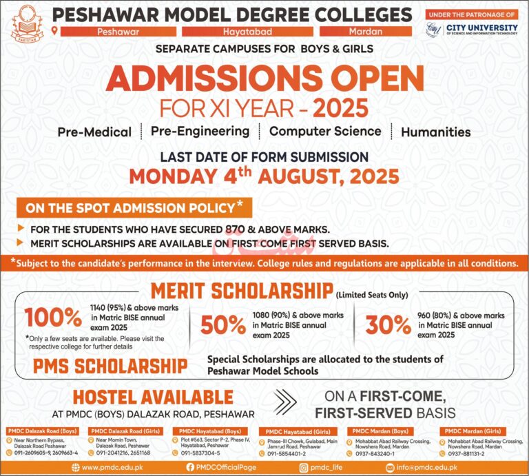 Peshawar Model Degree Colleges Admissions 2025
