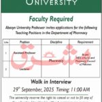 Abasyn University teaching jobs in Peshawar 2025 – Walk-in Interviews for Pharmacy Department