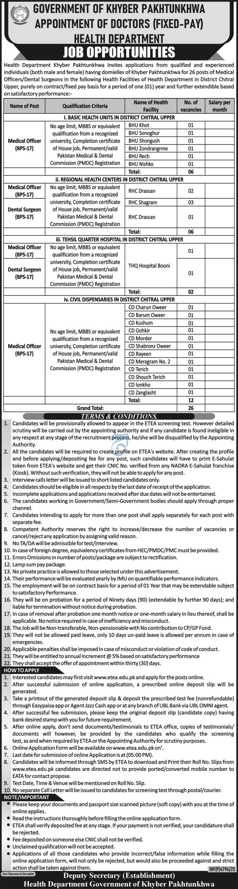 Health Department Khyber Pakhtunkhwa Jobs 2025 – Apply Online for 26 Medical Officer & Dental Surgeon Vacancies