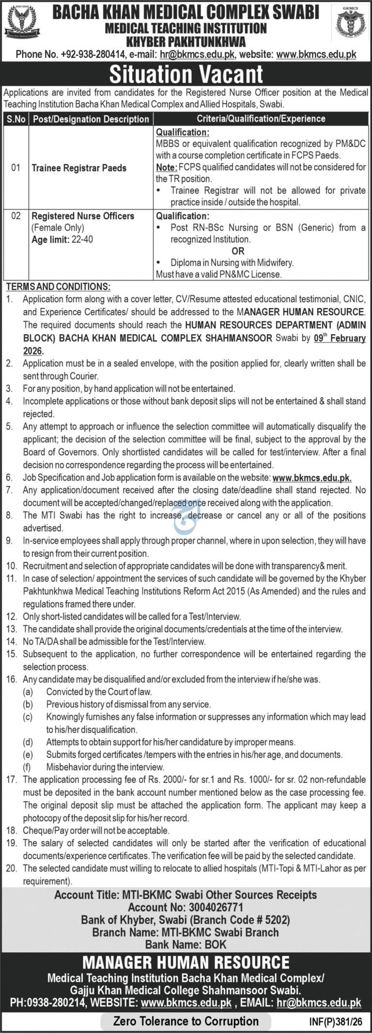 Bacha Khan Medical Complex Swabi Jobs 2026