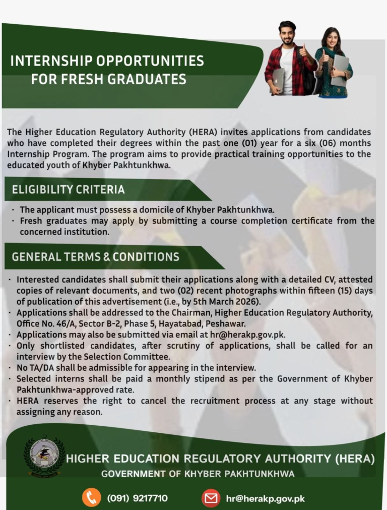 HERA Internship Program 2026 for Fresh Graduates (KPK Domicile Required)