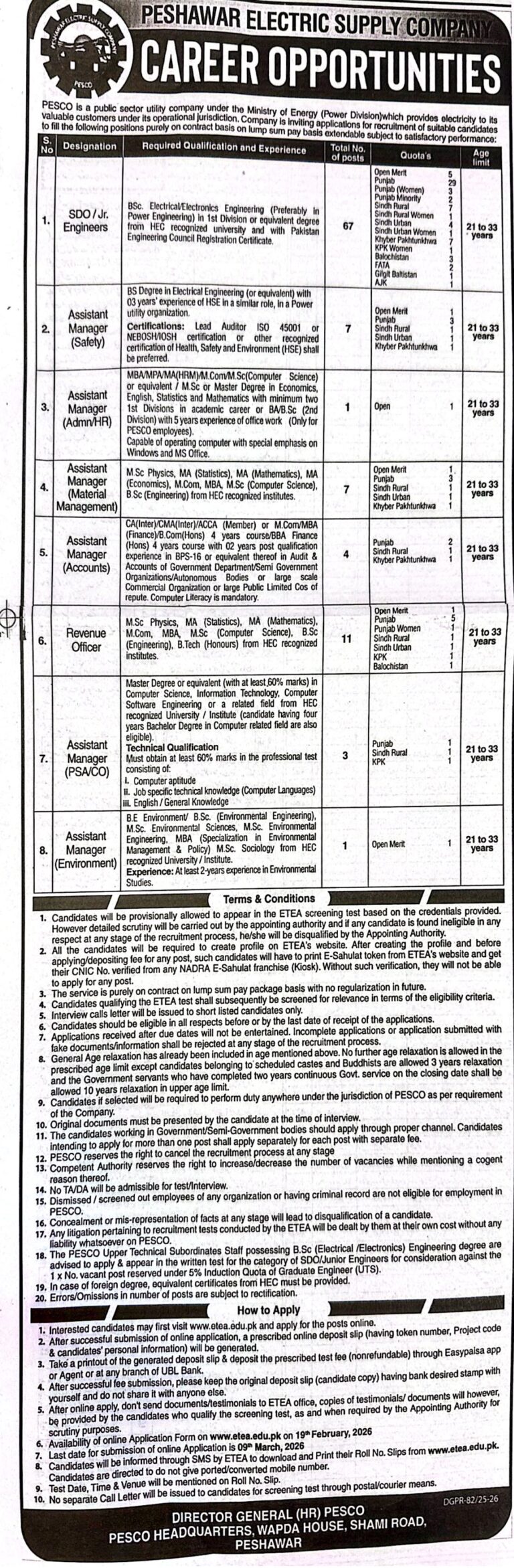 PESCO Jobs 2026 93+ Vacancies for SDO, Assistant Managers & Revenue Officers