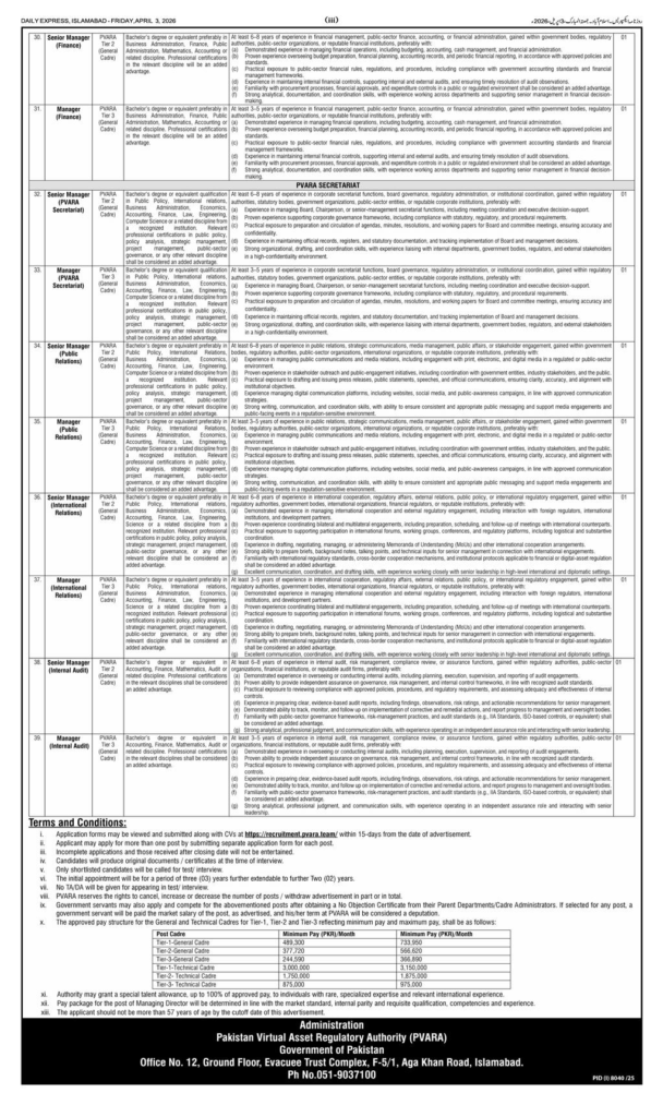 PVARA Jobs 2026 - Pakistan Virtual Asset Regulatory Authority – Apply Online