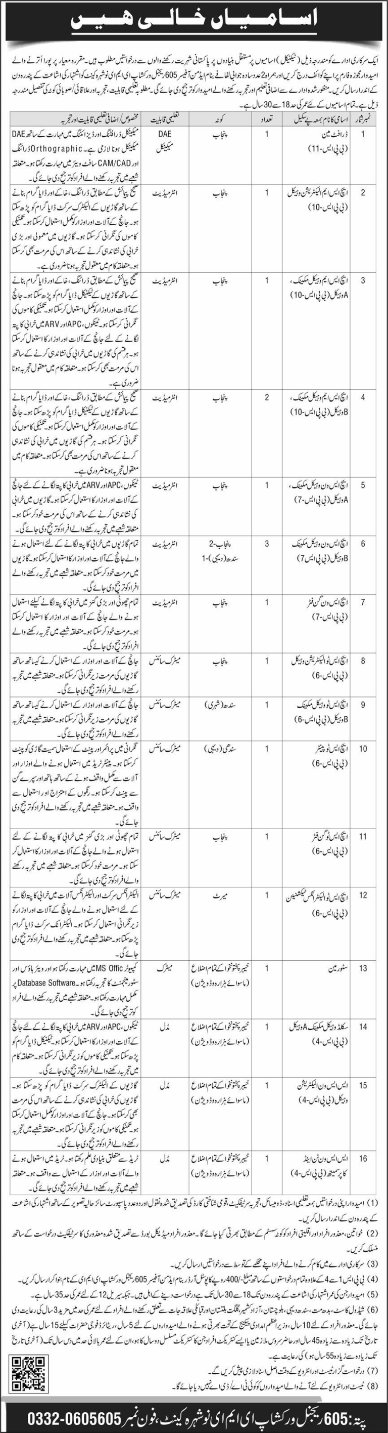 Pak Army Jobs - 605 Regional Workshop EME Nowshera Cantt Jobs 2026 - Apply Now