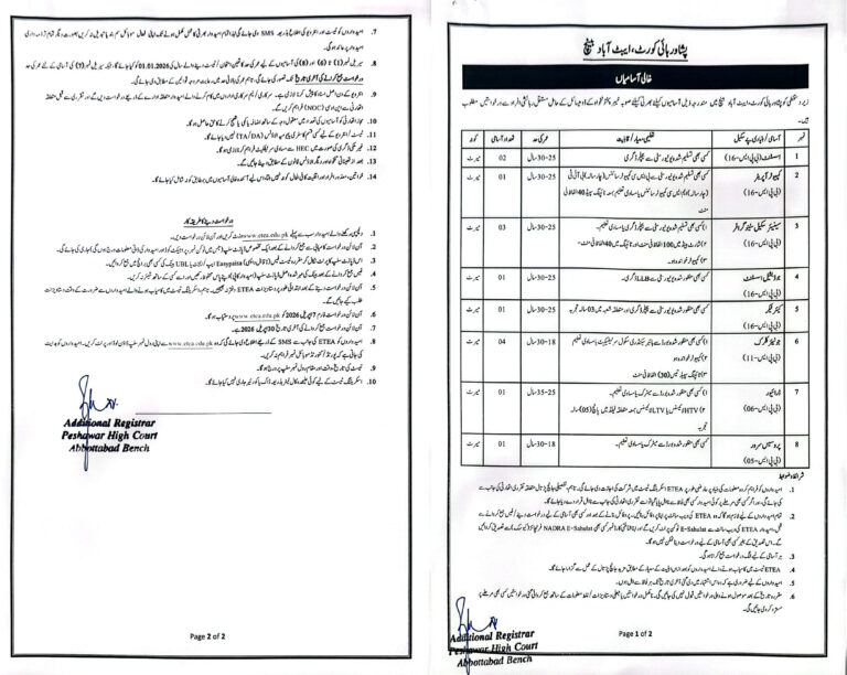 Peshawar High Court Abbottabad Bench Jobs 2026 – Apply Online via ETEA