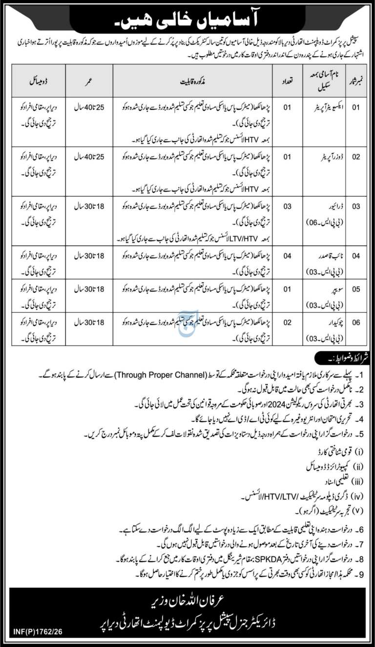Special Upper Kohistan Development Authority (SPKDA) Jobs 2026 | Apply Now