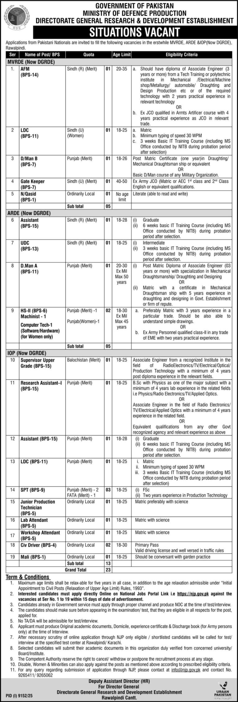 DGRDE Jobs 2026 | Ministry of Defence Production Vacancies – Apply Online