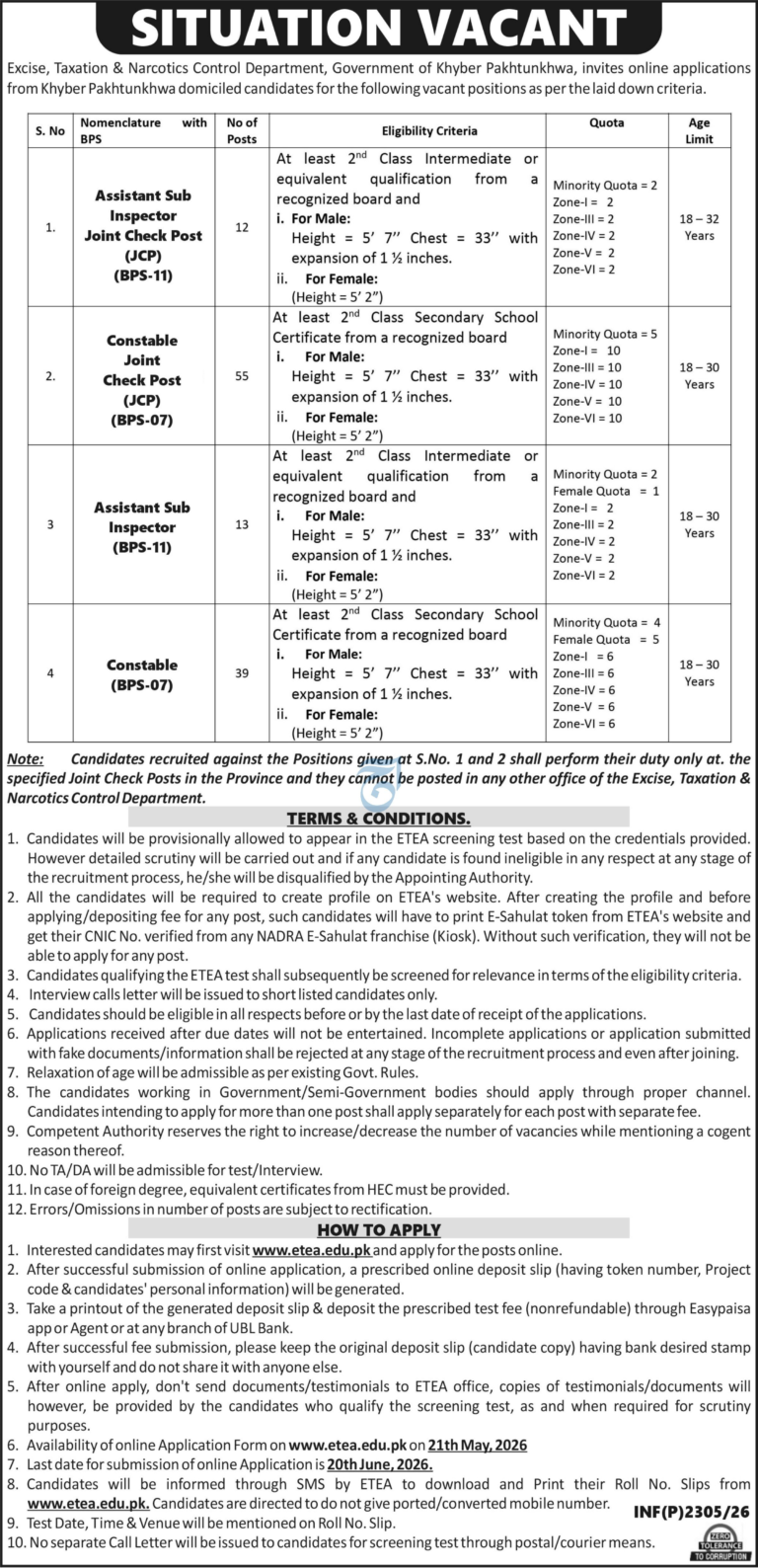KPK Excise and Taxation Jobs 2026 Apply Online