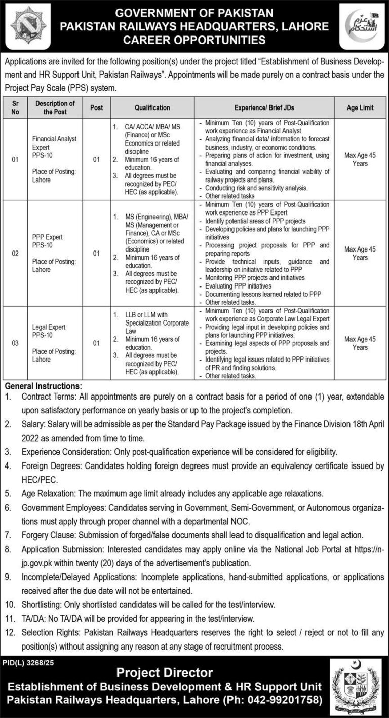Pakistan Railways Jobs 2026 Apply for High-Paying PPS-10 Expert Roles