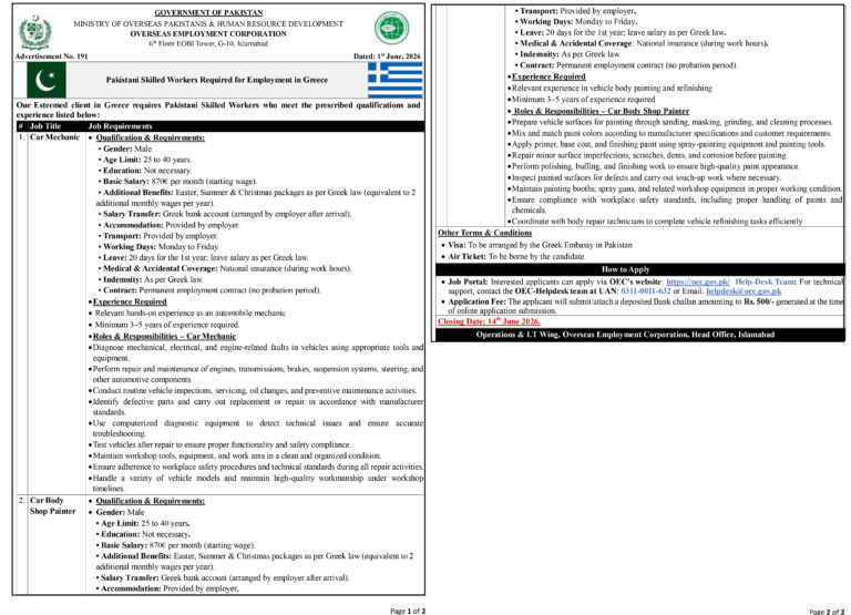 Jobs in Greece for Pakistanis 2026 - Apply Online Now!