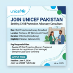 Now Hiring UNICEF Child Protection Advocacy Consultant (Peshawar)