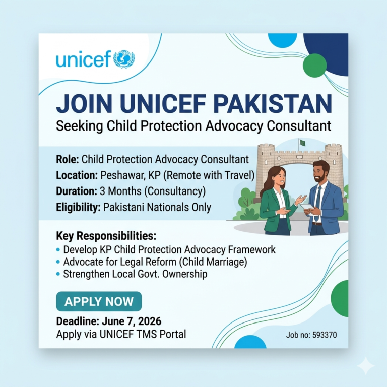Now Hiring UNICEF Child Protection Advocacy Consultant (Peshawar)